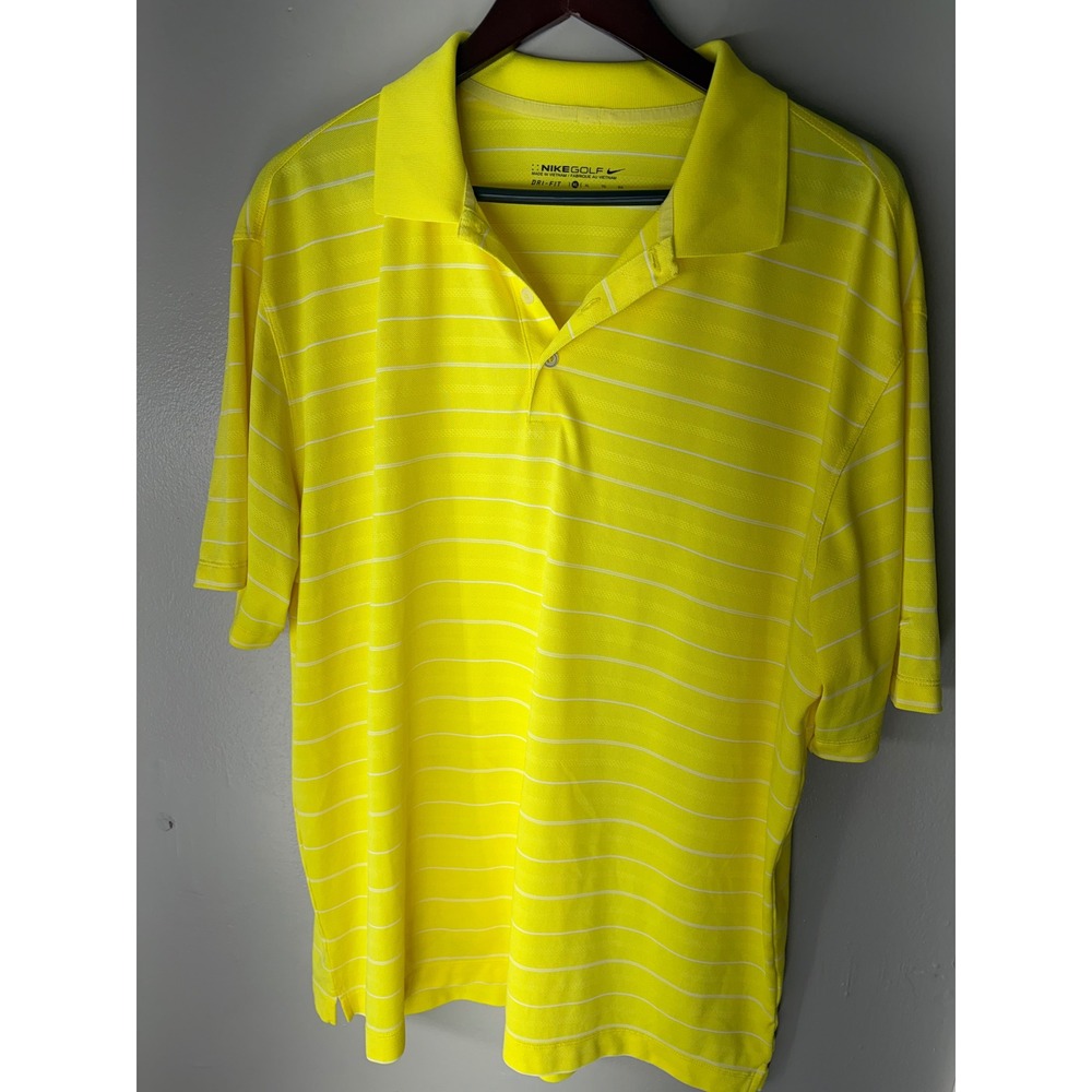 Nike Golf Dri-FIT Mens XL Yellow Striped Short Sleeve Polo Shirt